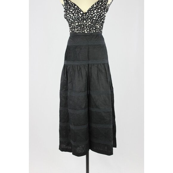 NWOT Vintage 00's TALBOTS Black Linen Lace Trim Tiered Maxi Skirt, Size 16 - Picture 2 of 13